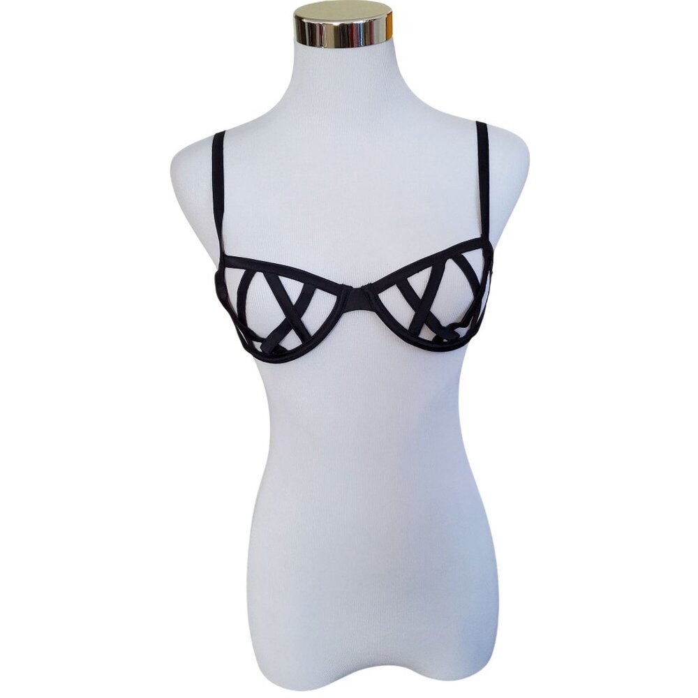 Kiki De Montparnasse Black Voyeur Cage Bra 32B With Adjustable Straps Design